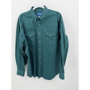 Wrangler Shirt Mens 17.5x35 Green Western Button Down Cowboy Rockabilly Vintage